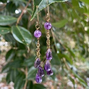 Amethyst Teardrop and Bronze Dangle Earrings